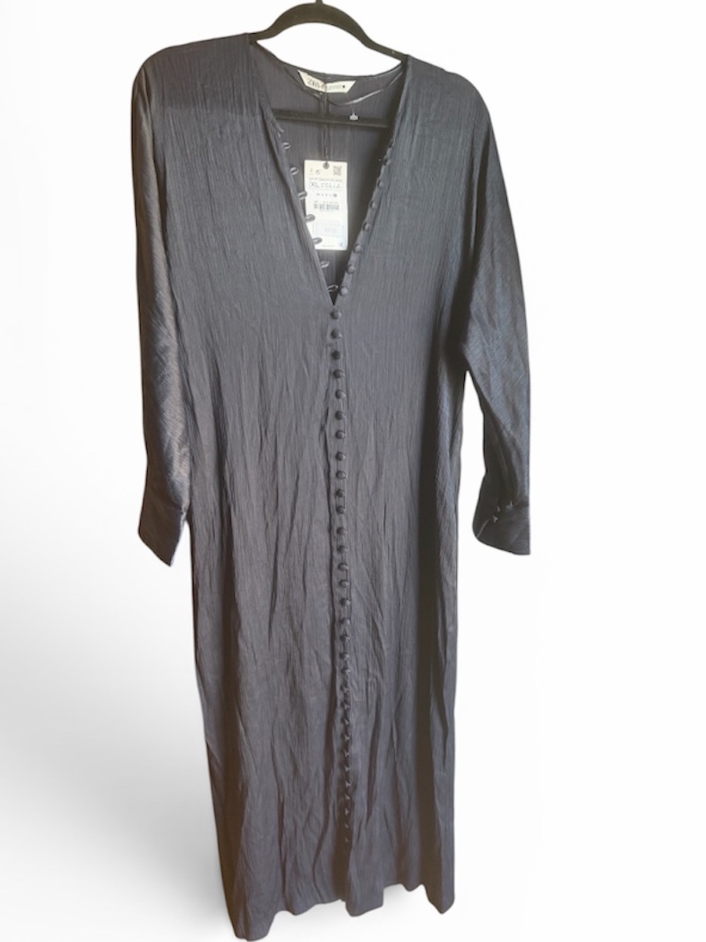 Zara dark grey Long Button-Front silky Maxi Dress